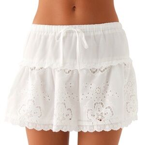 Pepper Mayo Summer Escape Embroidered Eyelet  Lace Mini Skirt White Cottage